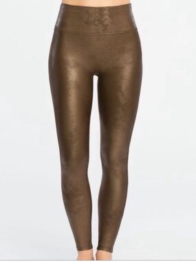 Spanx Faux Leather Leggings Bronze Metallic size large brown copper